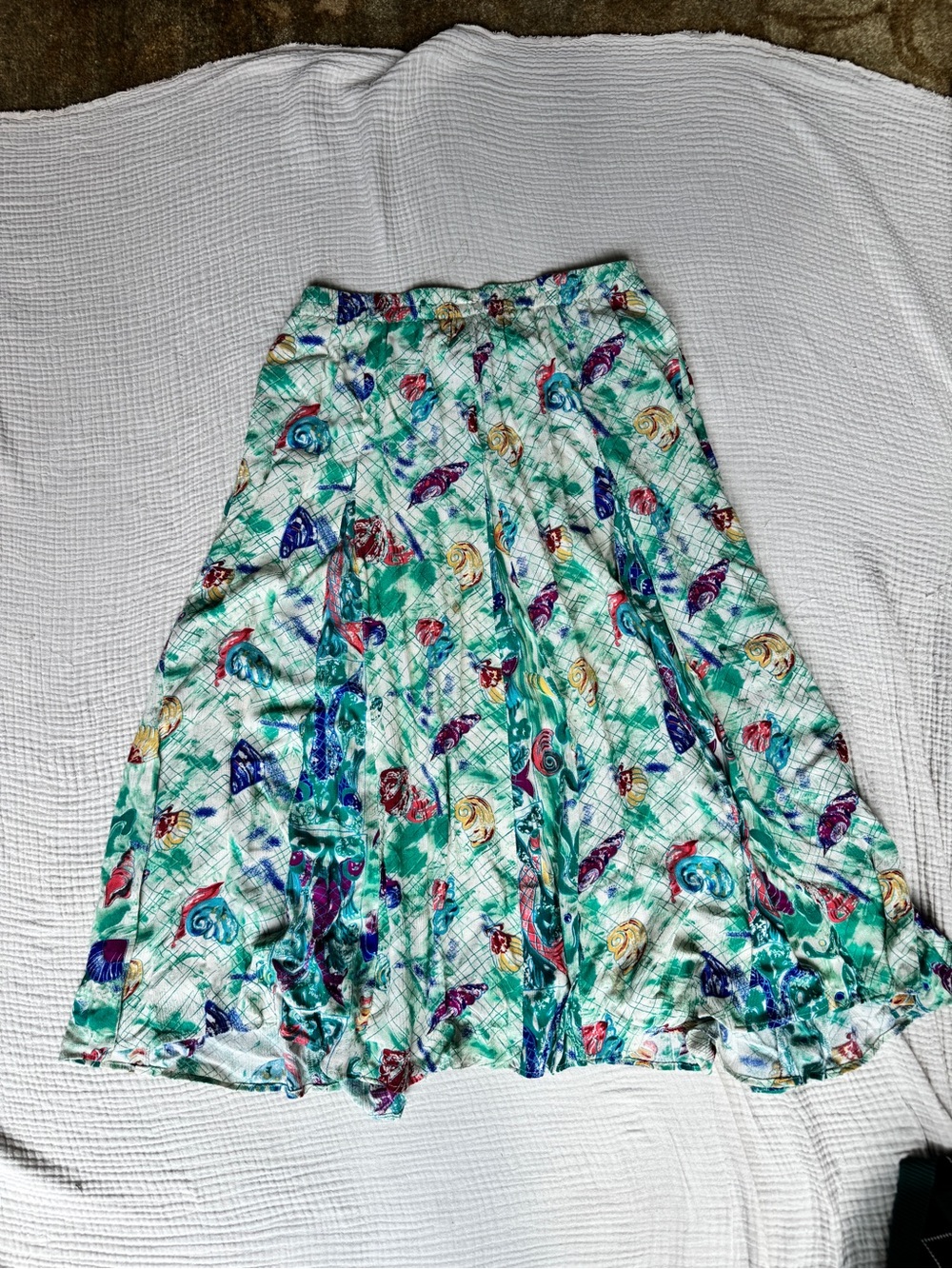Carole Little Teal Floral & Multicolor Circle Seashell Skirt